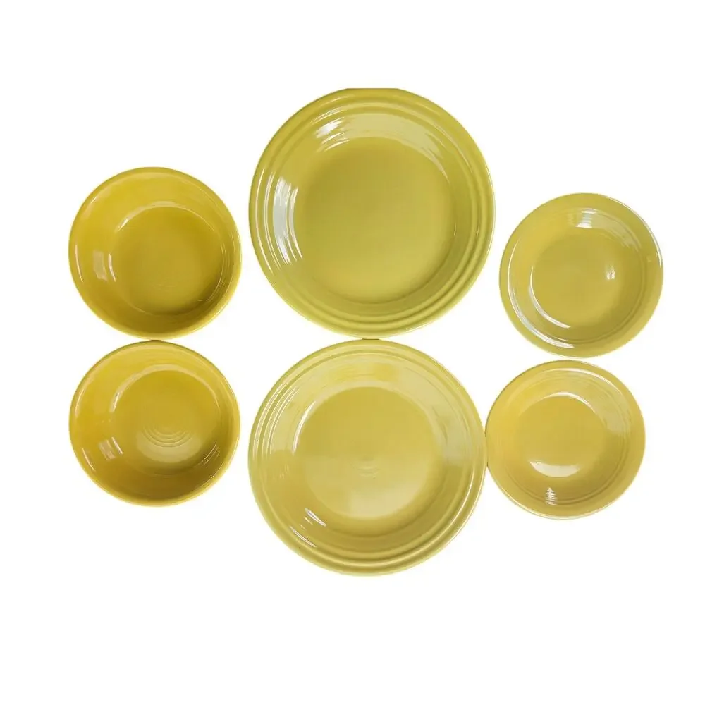 1930s wet foot genuine no stamp 6pc Fiesta Stoneware Yellow Plates/Bowls